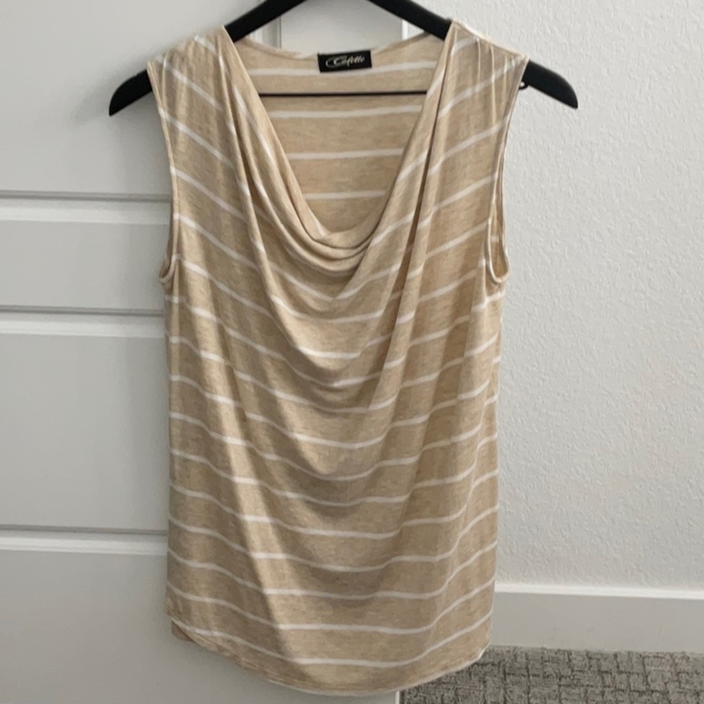 Colette- Cowl Neck Tank- Beige- Size M